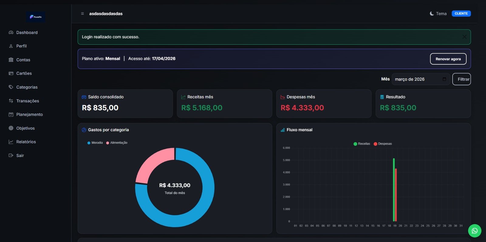 Dashboard Administrativo FluxaFin